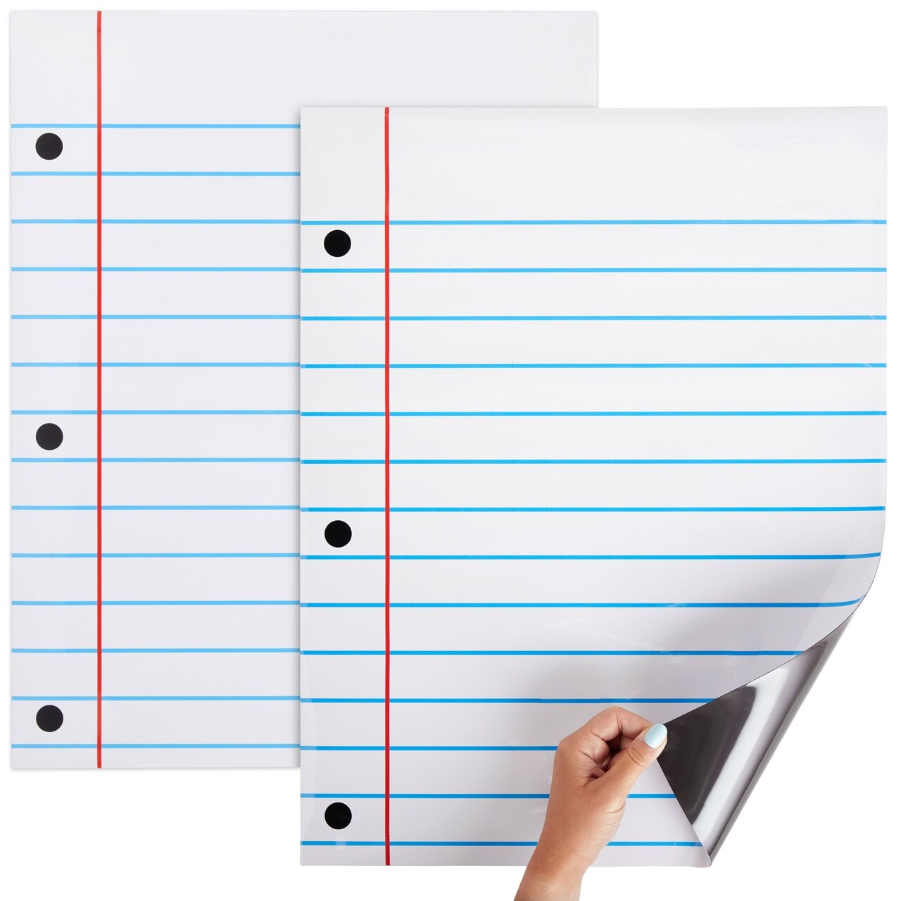2 Pack Dry Erase Magnetic Notebook Paper for Classroom Whiteboard - Vertical Large Lined Paper Sheets for Bulletin Board, Handwriting Sentence Strips (17 x 22 In)